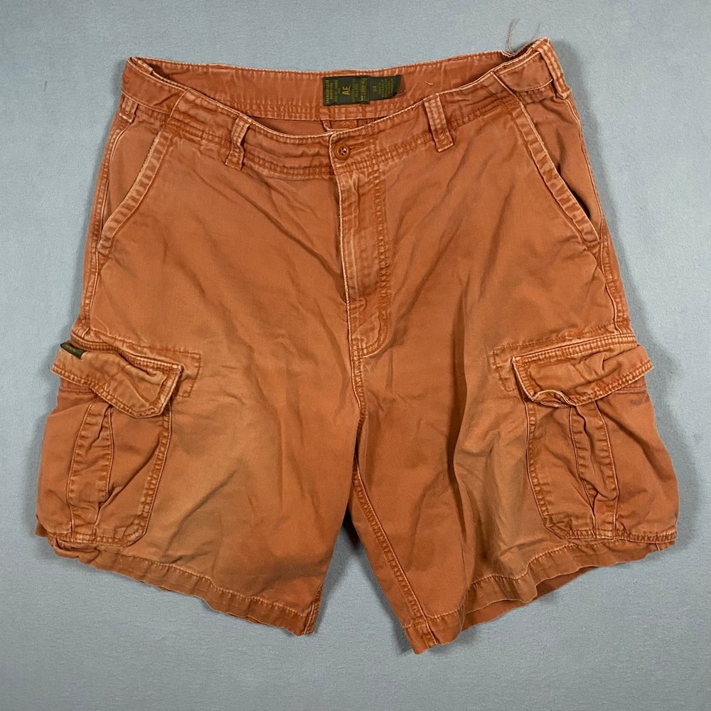 American Eagle Outfitters Mens Cargo Shorts Burnt Orange Rust Cotton Size 34